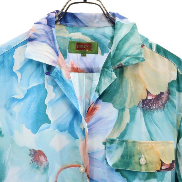 未使用 ケンゾー 日本製 花柄 ゴルフ 半袖 オープンカラーシャツ 2 KENZO GOLF レディース