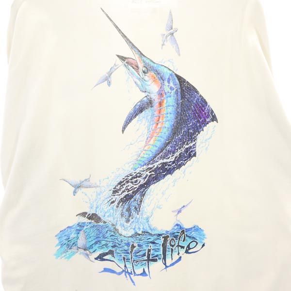 SALT LIFE ソルトライフ バックプリント 長袖 Tシャツ XL オフホワイト系 ロンT メンズ