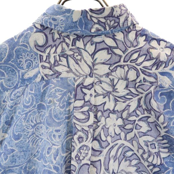 Go BaReFooT ゴーベアフット 90s オールド USA製 総柄 リバースプリント アロハシャツ L ブルー系 メンズ