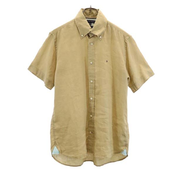 TOMMY HILFIGER トミーヒルフィガー リネン 半袖 ボタンダウンシャツ S ベージュ系 メンズ