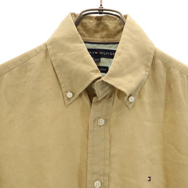 TOMMY HILFIGER トミーヒルフィガー リネン 半袖 ボタンダウンシャツ S ベージュ系 メンズ