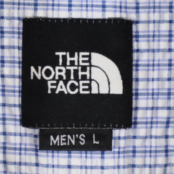 THE NORTH FACE ザノースフェイス アウトドア NT-4035X チェック柄 半袖 ボタンダウンシャツ L ブルー系 メンズ