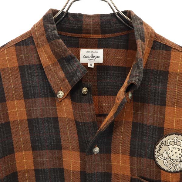 JC de CASTELBAJAC カステルバジャック チェック 長袖 ボタンダウンシャツ 3 ブラウン系 メンズ