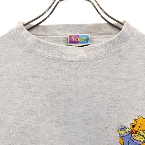 TSi USA製 プーさんデザイン刺繍 長袖 スウェット トレーナー L グレー メンズ