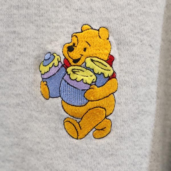 TSi USA製 プーさんデザイン刺繍 長袖 スウェット トレーナー L グレー メンズ