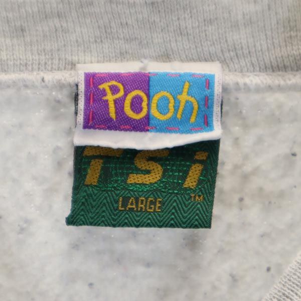TSi USA製 プーさんデザイン刺繍 長袖 スウェット トレーナー L グレー メンズ