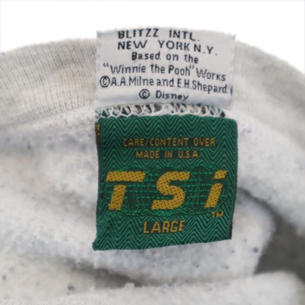 TSi USA製 プーさんデザイン刺繍 長袖 スウェット トレーナー L グレー メンズ