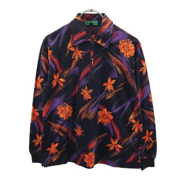 KENZO ケンゾー ゴルフ 日本製 総柄 長袖 ハーフジップ ポロシャツ 2 ブラック系 GOLF レディース