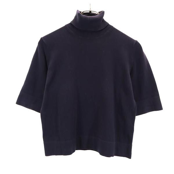 MAX MARA マックスマーラ イタリア製 半袖 タートルネック セーター M ネイビー コットンブレンド ニット レディース
