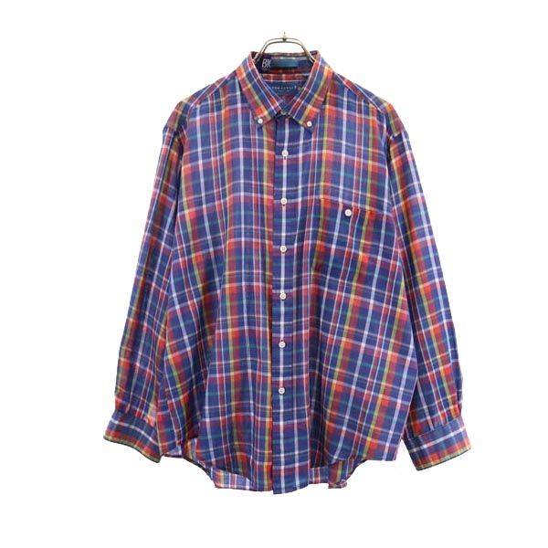 TOWNCRAFT タウンクラフト 90s オールド チェック 長袖 ボタンダウンシャツ XL ネイビー系 メンズ