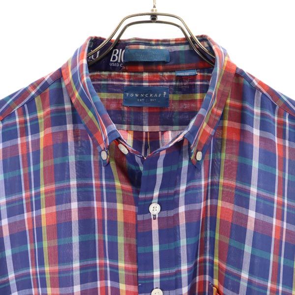 TOWNCRAFT タウンクラフト 90s オールド チェック 長袖 ボタンダウンシャツ XL ネイビー系 メンズ