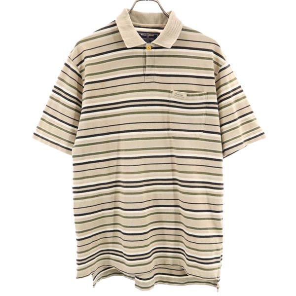 ポロスポーツ ラルフローレン ボーダー柄 半袖 ポロシャツ L ベージュ系 POLO SPORT RALPH LAUREN 鹿の子 メンズ