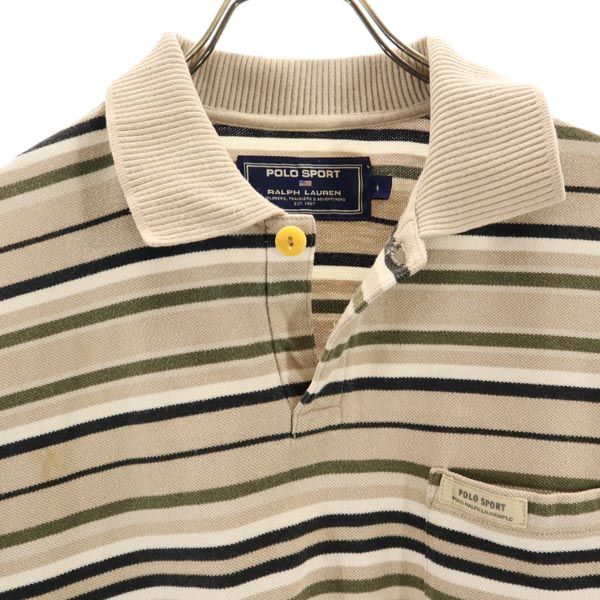 ポロスポーツ ラルフローレン ボーダー柄 半袖 ポロシャツ L ベージュ系 POLO SPORT RALPH LAUREN 鹿の子 メンズ