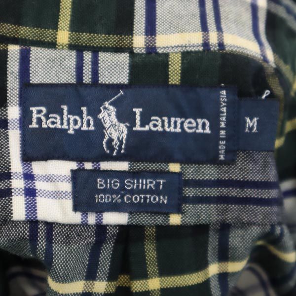 ラルフローレン 90s チェック柄 半袖 ボタンダウンシャツ M グリーン系 RALPH LAUREN BIG SHIRT メンズ