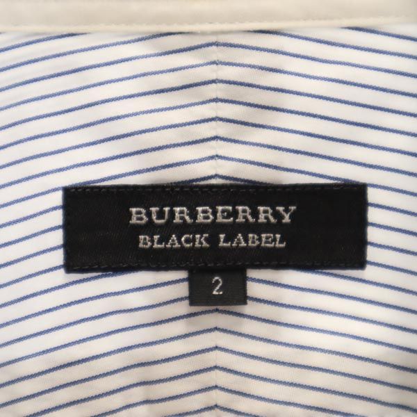 バーバリーブラックレーベル 三陽商会 日本製 ストライプ柄 半袖 ボタンダウンシャツ 2 白系 BURBERRY BLACK LABEL メンズ