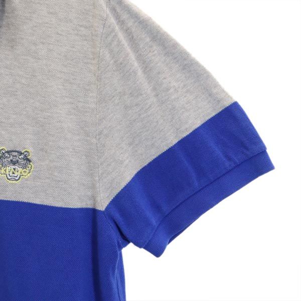 KENZO ケンゾー バイカラー 半袖 ポロシャツ M グレー×ブルー 鹿の子 メンズ