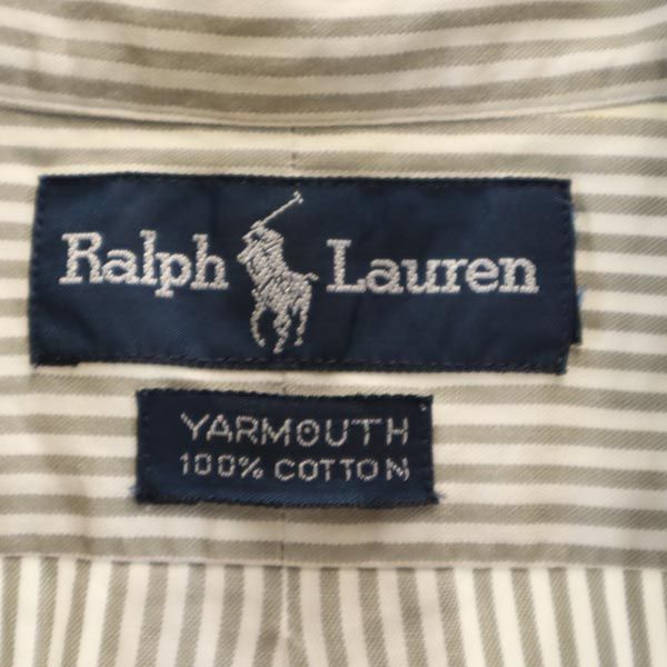 ラルフローレン ストライプ柄 半袖 ボタンダウンシャツ L グレー×ホワイト RALPH LAUREN メンズ