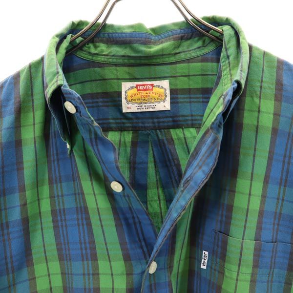 Levi's リーバイス チェック柄 半袖 ボタンダウンシャツ L グリーン×ブルー系 メンズ