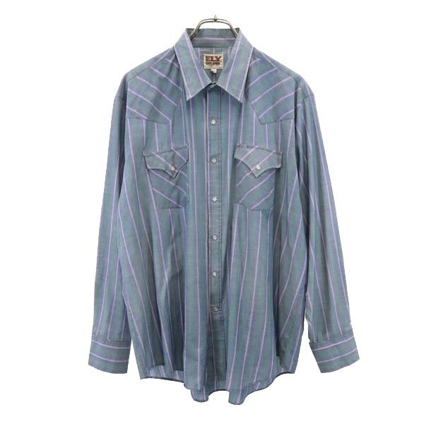 ELY CATTLEMAN エリーキャトルマン 70s ヴィンテージ チェック柄 長袖 ウエスタンシャツ 17.5- グリーン×ブルー メンズ