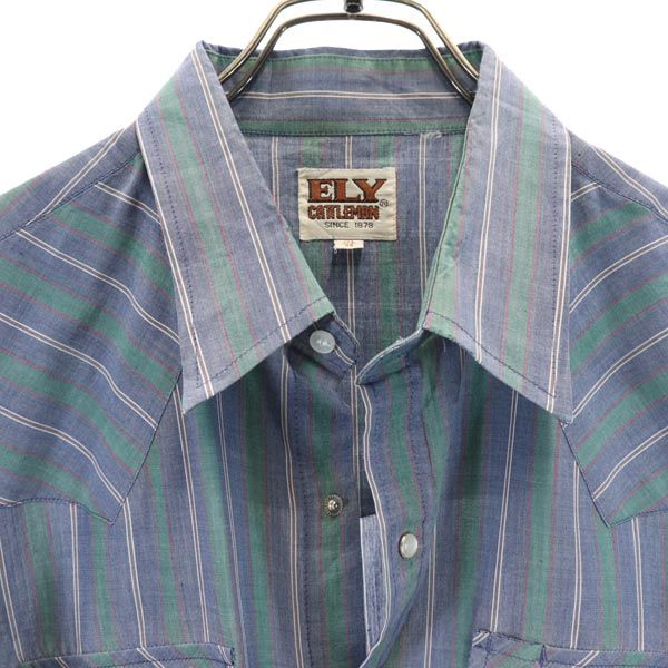 ELY CATTLEMAN エリーキャトルマン 70s ヴィンテージ チェック柄 長袖 ウエスタンシャツ 17.5- グリーン×ブルー メンズ