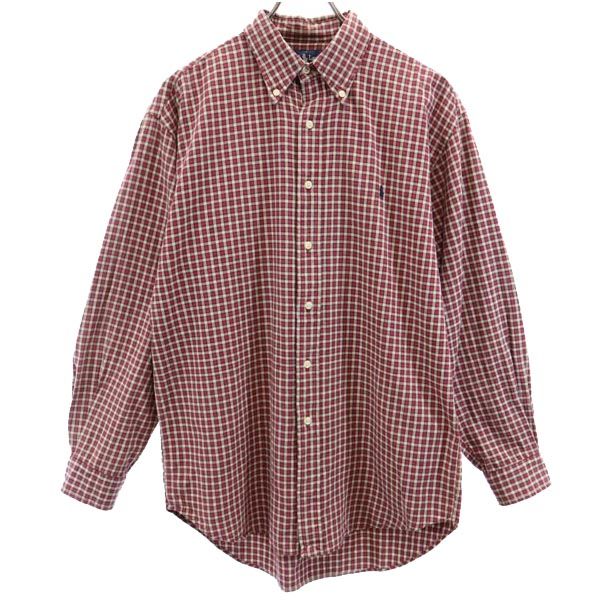 ラルフローレン チェック柄 長袖 ボタンダウンシャツ M レッド系 RALPH LAUREN メンズ