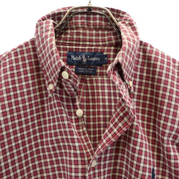 ラルフローレン チェック柄 長袖 ボタンダウンシャツ M レッド系 RALPH LAUREN メンズ