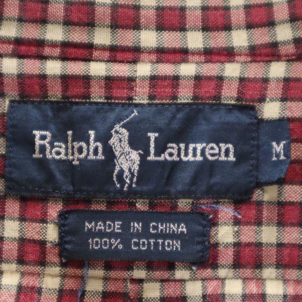ラルフローレン チェック柄 長袖 ボタンダウンシャツ M レッド系 RALPH LAUREN メンズ