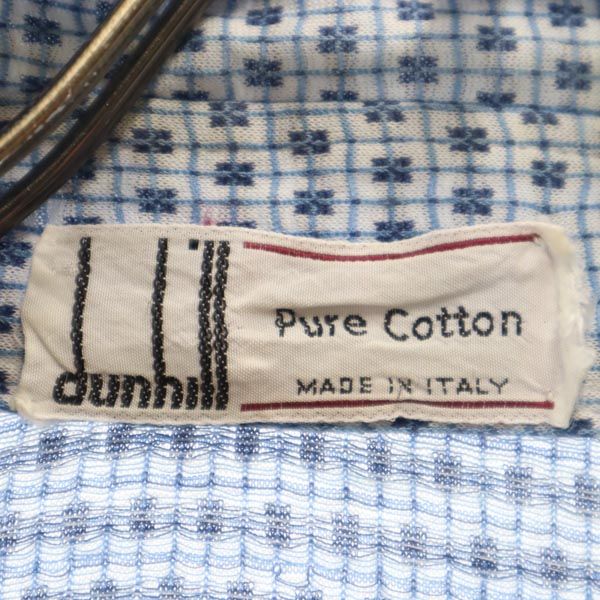 Dunhill ダンヒル 80s ヴィンテージ イタリア製 総柄 長袖 シャツ ホワイト×ブルー メンズ