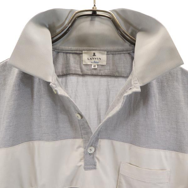 LANVIN en Bleu ランバンオンブルー 日本製 ボーダー 半袖 ポロシャツ 48 グレー×ホワイト メンズ