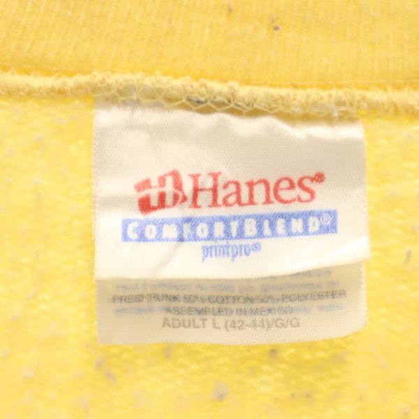 ヘインズ プリント 長袖 トレーナー L イエロー Hanes スウェット 裏起毛 メンズ