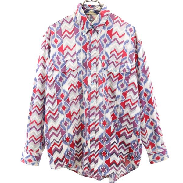 FRONTIER SERIES フロンティアシリーズ 80s ヴィンテージ 総柄 長袖 ボタンダウンシャツ L グレー×レッド×ブルー系 メンズ