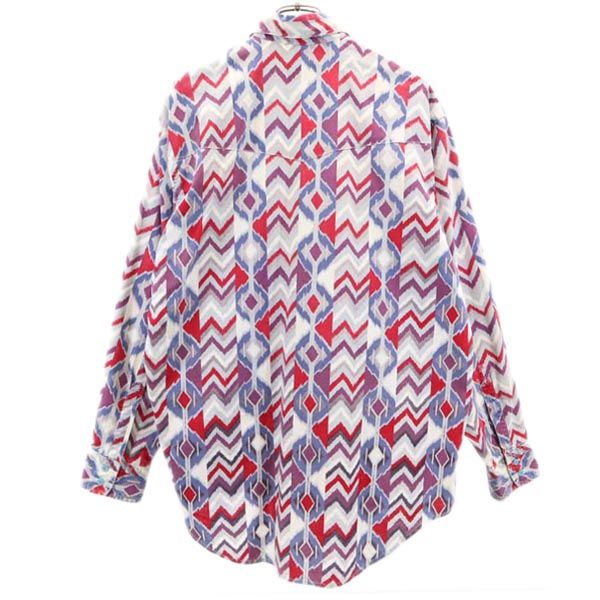 FRONTIER SERIES フロンティアシリーズ 80s ヴィンテージ 総柄 長袖 ボタンダウンシャツ L グレー×レッド×ブルー系 メンズ