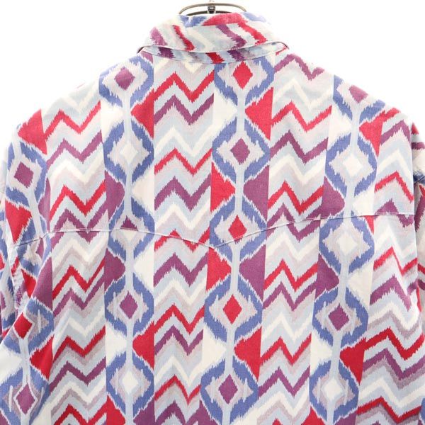 FRONTIER SERIES フロンティアシリーズ 80s ヴィンテージ 総柄 長袖 ボタンダウンシャツ L グレー×レッド×ブルー系 メンズ