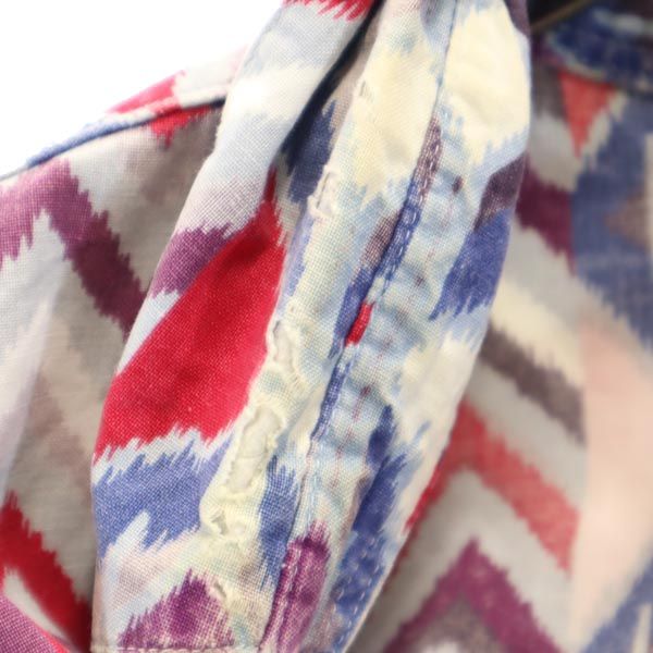 FRONTIER SERIES フロンティアシリーズ 80s ヴィンテージ 総柄 長袖 ボタンダウンシャツ L グレー×レッド×ブルー系 メンズ