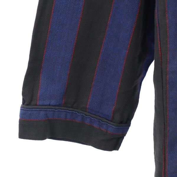 Byford バイフォード ヴィンテージ ストライプ柄 長袖 スキッパーカラー シャツ S ネイビー×ブラック ルームウェア ナイトウェア メンズ