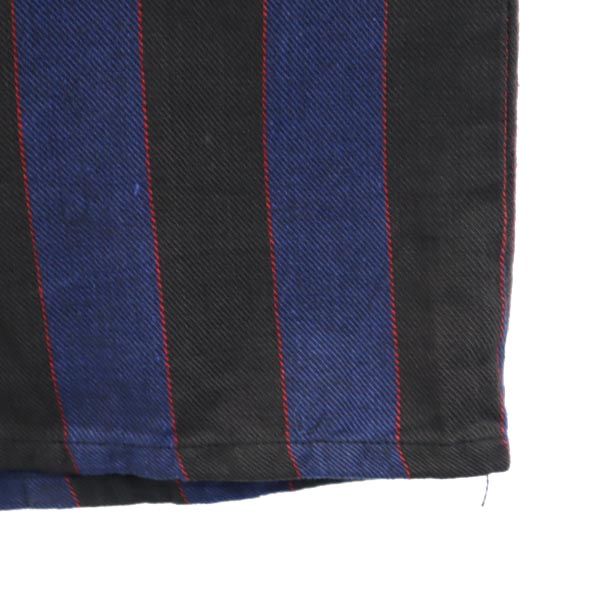 Byford バイフォード ヴィンテージ ストライプ柄 長袖 スキッパーカラー シャツ S ネイビー×ブラック ルームウェア ナイトウェア メンズ