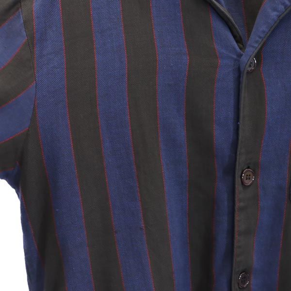 Byford バイフォード ヴィンテージ ストライプ柄 長袖 スキッパーカラー シャツ S ネイビー×ブラック ルームウェア ナイトウェア メンズ