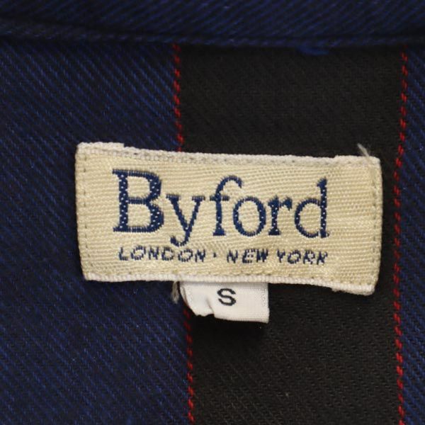 Byford バイフォード ヴィンテージ ストライプ柄 長袖 スキッパーカラー シャツ S ネイビー×ブラック ルームウェア ナイトウェア メンズ