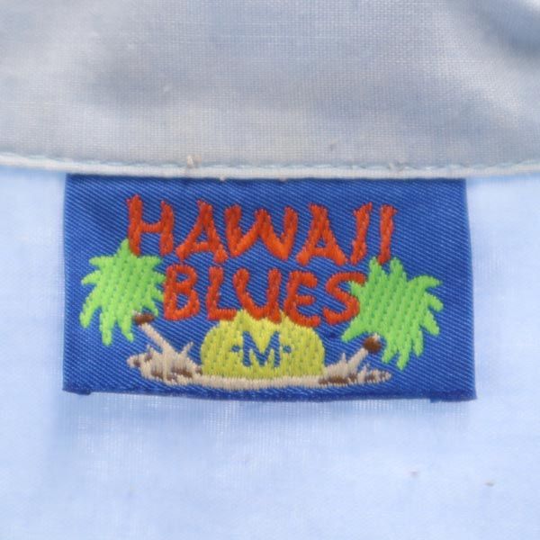 HAWAII BLUES 80s ヴィンテージ USA製 半袖 アロハシャツ M ブルー系 HAWAII BLUES 開襟 メンズ