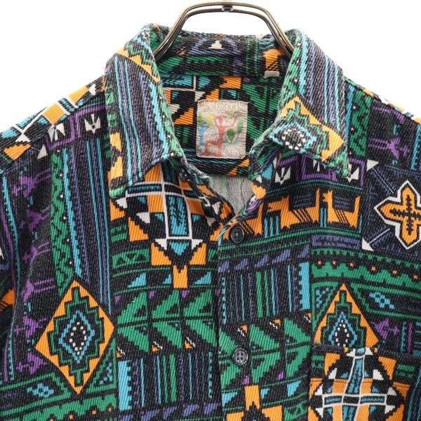 DIE TRAEVMEN DEN KNABEN 80s ヴィンテージ 総柄 長袖 シャツ F ブラック×グリーン系 他 DIE TRAEVMEN DEN KNABEN メンズ