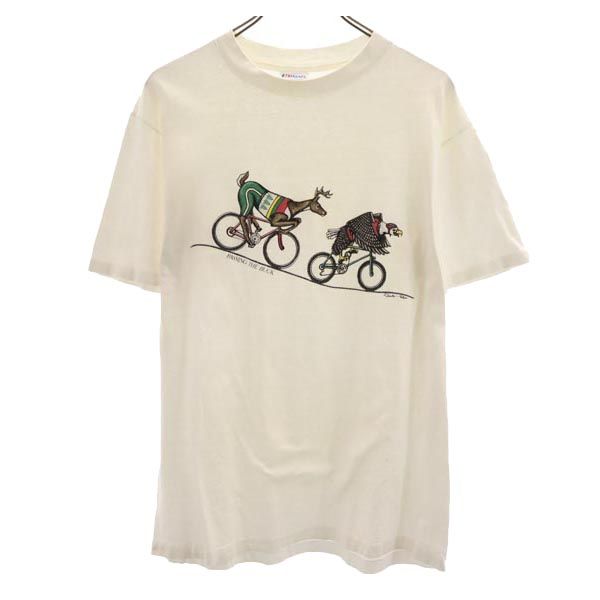 Hanes ヘインズ 80s ヴィンテージ USA製 プリント 半袖 Tシャツ L ホワイト系 メンズ