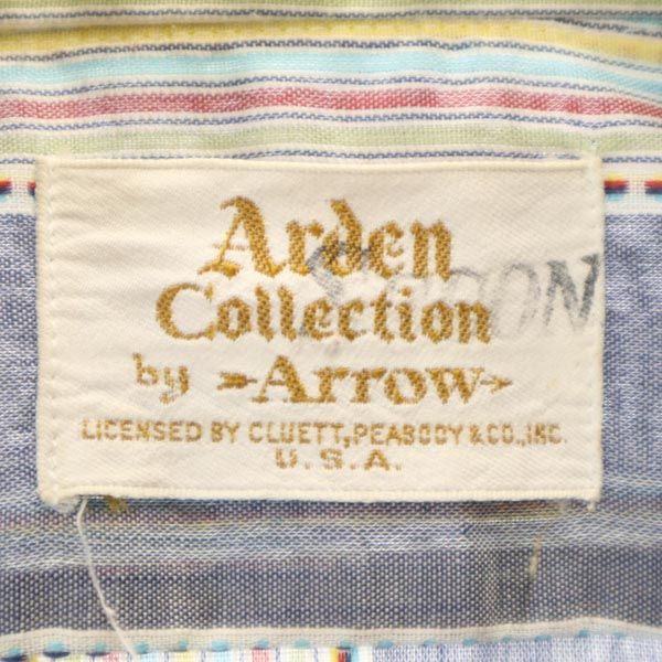 ARROW アロー 70s ヴィンテージ ストライプ柄 長袖 シャツ ネイビー系 メンズ