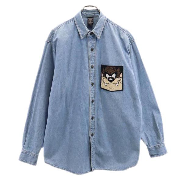 ワーナーブラザース スタジオ ストア 90s オールド 長袖 デニムシャツ M ブルー系 メンズ
