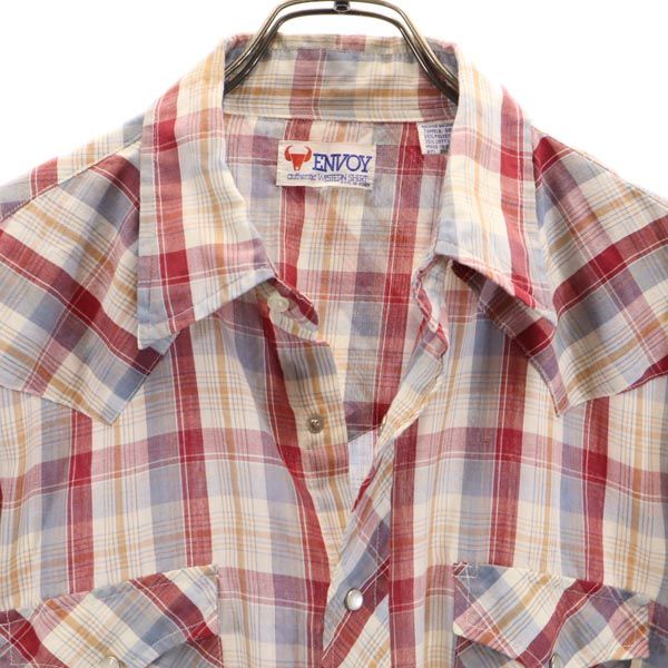 ENVOY 70s 80s ヴィンテージ チェック 長袖 ウエスタンシャツ レッド系 メンズ