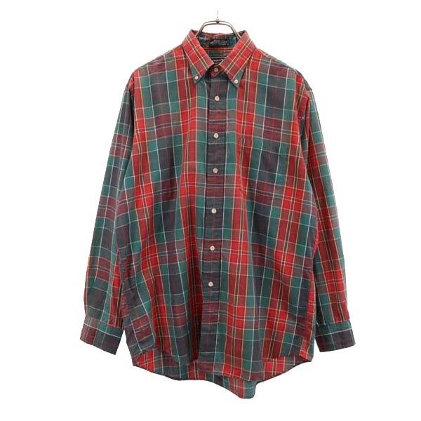 PRESWICK＆MOORE 80s 90s オールド チェック 長袖 ボタンダウンシャツ 16 1/2 34-35 レッド系 メンズ