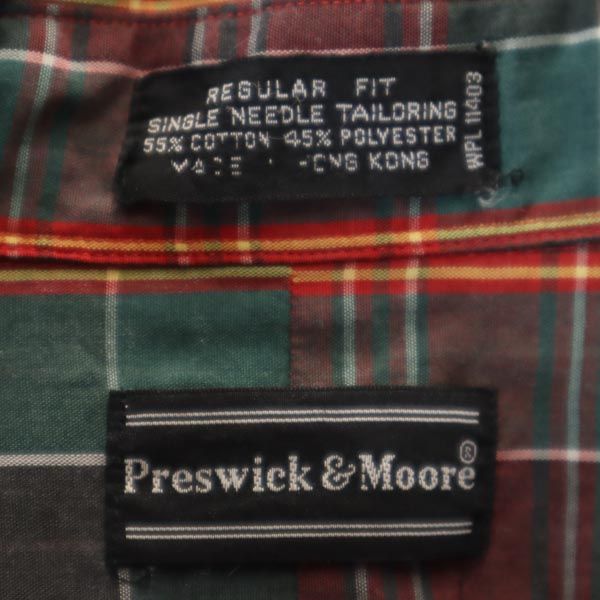 PRESWICK＆MOORE 80s 90s オールド チェック 長袖 ボタンダウンシャツ 16 1/2 34-35 レッド系 メンズ