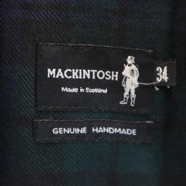 Mackintosh マッキントッシュ チェック 長袖 ステンカラーコート 34 緑×青 レディース