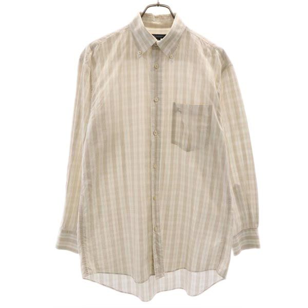 BURBERRY バーバリー 三陽商会 日本製 チェック 長袖 ボタンダウンシャツ M ベージュ系 メンズ