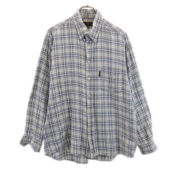 MCM エムシーエム チェック 長袖 ボタンダウンシャツ LL ブルー系 メンズ