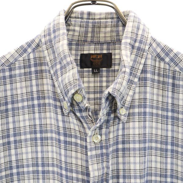 MCM エムシーエム チェック 長袖 ボタンダウンシャツ LL ブルー系 メンズ
